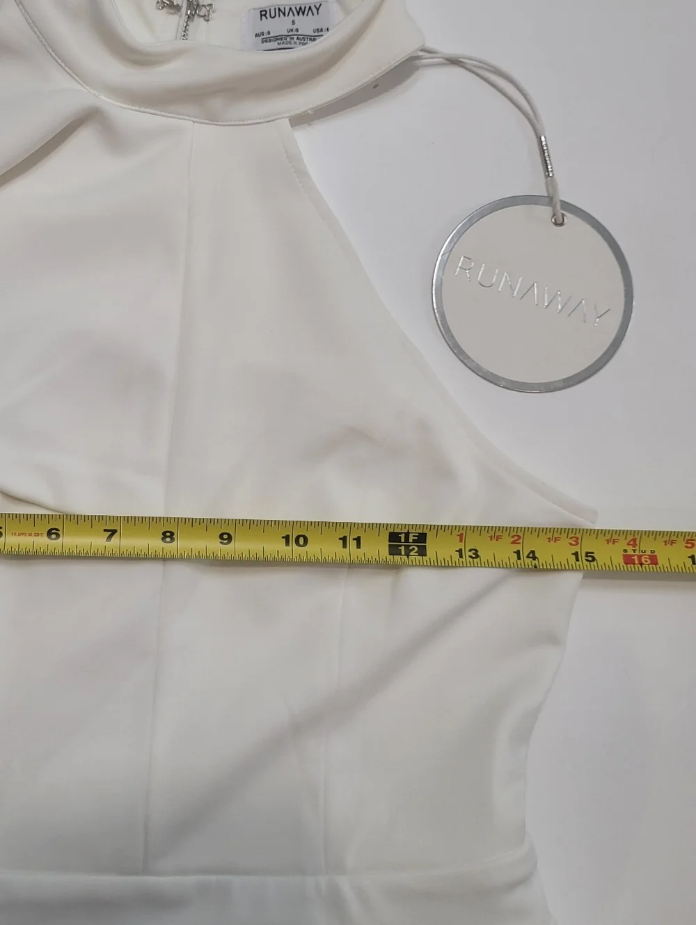 One-Shoulder White Mini Dress with Neck Tie Detail Size S/4